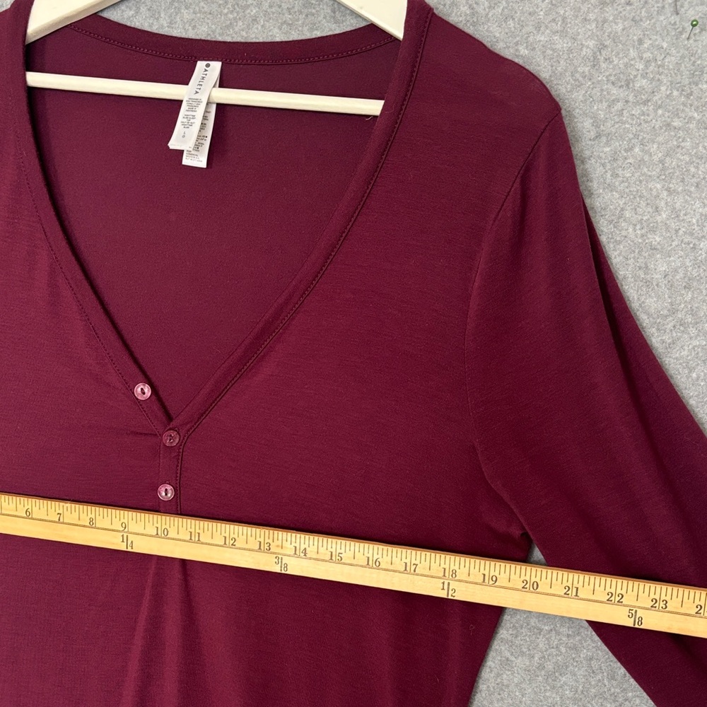 Athleta Nighttime Bliss Sleep Long Sleeve V-Neck Women Top LG Burgandy - Picture 3 of 6